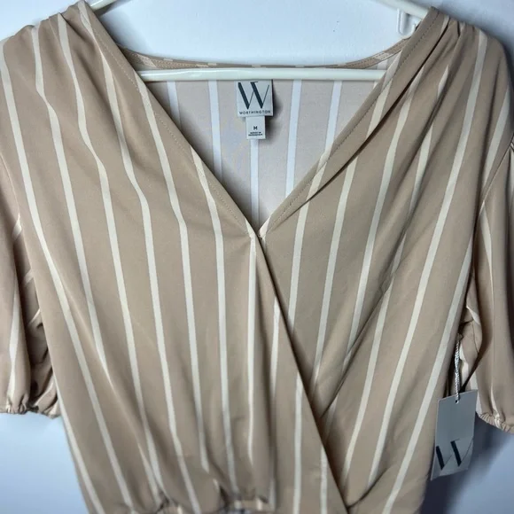 Worthington Cream Tan Wrap Blouse 3/4 Sleeve - Picture 5 of 7
